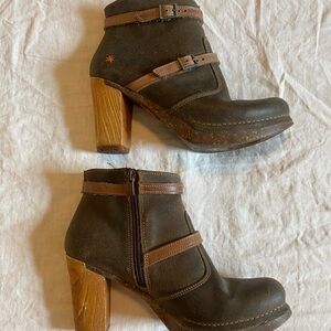 Dark Pine Green Leather Ankle Boot with Tan Straps - Women